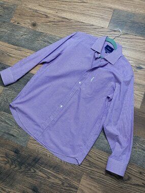 Faconnable Classique Men's 41/16 Purple Gingham Check Long Sleeve Cotton Shirt